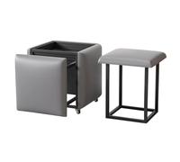 LEIYTFE Otomana Apilable Tipo Cubo, Taburete Otomano 5 En 1 con Ruedas Giratorias, Reposapiés Estructura Metálica para Salón, Comedor Y Dormitorio. 45 X Cm(Dark Grey)