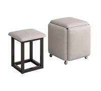 LEIYTFE Puf Otomano Silla Cubo Apilable 5 En 1 Taburete Apilable con Ruedas, Sillón De Tela Tecnológico para Mesa De Salón, Silla De Tocador Móvil(Light Grey)