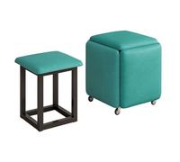 LEIYTFE Puf Otomano Silla Cubo Apilable 5 En 1 Taburete Apilable con Ruedas, Sillón De Tela Tecnológico para Mesa De Salón, Silla De Tocador Móvil(Groen)
