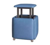 LEIYTFE Puf Otomano Silla Cubo Apilable 5 En 1 Taburete Apilable con Ruedas, Sillón De Tela Tecnológico para Mesa De Salón, Silla De Tocador Móvil(Blauw)
