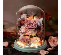 LEIYTFE Ramos De Flores Naturales para El Día De San Valentín para Mujeres, Flores Que Nunca Se Marchitan con Luces LED, Flores Preservadas para Enviar,Regalos Festivos(Style F)