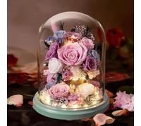 LEIYTFE Ramos De Flores Naturales para El Día De San Valentín para Mujeres, Flores Que Nunca Se Marchitan con Luces LED, Flores Preservadas para Enviar,Regalos Festivos(Style D)