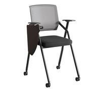 LEIYTFE Silla De Oficina Acolchada Portátil con Pizarra para Escribir, Sillas De Oficina Ejecutivas, Reposabrazos Ergonómicos Silla De Reuniones Plegable con Malla Transpirable(/Grey,with Wheels)