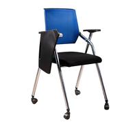 LEIYTFE Sillas De Formación con Mesa Plegable, Silla Apilable para Sala De Conferencias Respaldo De Malla Elástica, Sillas para Recepción Y Reuniones De Oficina(Blauw,with Wheels)