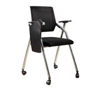 LEIYTFE Sillas De Formación con Mesa Plegable, Silla Apilable para Sala De Conferencias Respaldo De Malla Elástica, Sillas para Recepción Y Reuniones De Oficina(Nero,with Wheels)