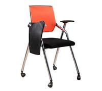 LEIYTFE Sillas De Formación con Mesa Plegable, Silla Apilable para Sala De Conferencias Respaldo De Malla Elástica, Sillas para Recepción Y Reuniones De Oficina(Orange,with Wheels)