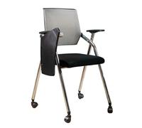 LEIYTFE Sillas De Formación con Mesa Plegable, Silla Apilable para Sala De Conferencias Respaldo De Malla Elástica, Sillas para Recepción Y Reuniones De Oficina(Light Grey,with Wheels)
