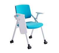 LEIYTFE Sillas De Oficina Ergonómicas, Silla De Formación con Ruedas, Cojín De Asiento Suave, Sillas Plegables para El Hogar, La Escuela Y La Sala De Espera, Apilables(Blauw,with Write Board)