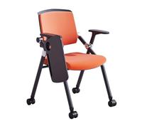 LEIYTFE Sillas De Oficina Ergonómicas, Silla De Formación con Ruedas, Cojín De Asiento Suave, Sillas Plegables para El Hogar, La Escuela Y La Sala De Espera, Apilables(Orange,with Write Board)