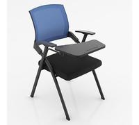 LEIYTFE Sillas De Oficina Plegables con Escritorio Incorporado, Respaldo Y Reposabrazos Ergonómicos De Malla para Oficina, Reuniones, Conferencias,Silla Apilable para Recepción(Blauw)
