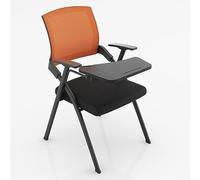 LEIYTFE Sillas De Oficina Plegables con Escritorio Incorporado, Respaldo Y Reposabrazos Ergonómicos De Malla para Oficina, Reuniones, Conferencias,Silla Apilable para Recepción(Orange)
