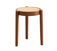 LEIYTFE Taburete De Cocina De Estilo Retro con Tejido De Ratán Y Diseño Apilable, Asiento Redondo De Malla Transpirable, Silla De Comedor De Madera Maciza,Ideal para Fiestas En El Salón(Walnut)