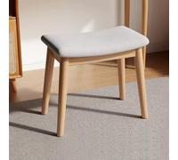 LEIYTFE Taburete De Maquillaje De Lino Silla De Tocador con Cojín Acolchado, Cómodo Pequeño Banco De Tocador, Reposapiés con Patas De Madera Maciza Silla De Comedor(Log - Grey)