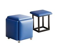 LEIYTFE Taburetes Cúbicos Apilables Silla Cúbica Otomana Encajable 5 En 1 Otomana Cuadrada De Cuero con Ruedas Giratorias, Taburete para Sofá De Salón para Mesa De Té(Blauw)