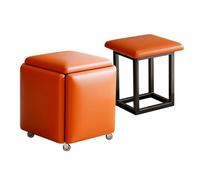 LEIYTFE Taburetes Cúbicos Apilables Silla Cúbica Otomana Encajable 5 En 1 Otomana Cuadrada De Cuero con Ruedas Giratorias, Taburete para Sofá De Salón para Mesa De Té(Orange)
