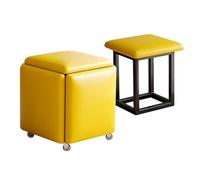 LEIYTFE Taburetes Cúbicos Apilables Silla Cúbica Otomana Encajable 5 En 1 Otomana Cuadrada De Cuero con Ruedas Giratorias, Taburete para Sofá De Salón para Mesa De Té(Yellow)