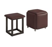 LEIYTFE Taburetes Cúbicos Otomanos Modernos Apilables Taburete Móvil 5 En 1 Sillón Apilable con Ruedas Giratorias Taburete De Tocador De Cuero con Patas De Metal(Bruin)