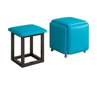 LEIYTFE Taburetes Cúbicos Otomanos Modernos Apilables Taburete Móvil 5 En 1 Sillón Apilable con Ruedas Giratorias Taburete De Tocador De Cuero con Patas De Metal(Blauw)