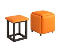 LEIYTFE Taburetes Cúbicos Otomanos Modernos Apilables Taburete Móvil 5 En 1 Sillón Apilable con Ruedas Giratorias Taburete De Tocador De Cuero con Patas De Metal(Orange)
