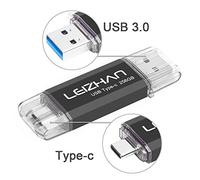 LEIZHAN 256GB Memoria USB Tipo C,Flash Drive USB 3.0 OTG para Samsung S9,Huawei,Portátil,Teléfono y Otras Dispositivos USB o Tipo C-Negro