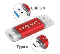 LEIZHAN Memoria USB Tipo C 128GB,Flash Drive USB 3.0 OTG para Samsung S9,Huawei,Portátil,Teléfono y Otras Dispositivos USB o Tipo C-Rojo
