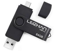Leizhan OTG - Memoria USB de 32 GB, 64 GB, 128 GB, USB 3.0, para teléfonos inteligentes Android, Samsung Galaxy S7, S6, S5, S4, S3, Note5, 4, 3, 2, A7, A8, A9, C5, C7, Xiaomi, Meizu, HTC, Nokia, Moto/Huawei negro 64GB(Micro-USB3.0)