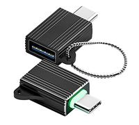 leizhan USB 3.0 Adaptador Kit (2 Pack),USB-A Hembra a Tipo-C Macho Adaptador convertidor Compatible con MacBook, Smartphone, Tablet, PC,etc.con Cadena - Negro