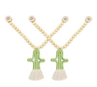 Lejelyma 2 soportes magnéticos para cortinas, soportes de cortina de cuentas de madera de 14.6 pulgadas con colgante de cactus, alzapaños de estilo bohemio para decoración del hogar, oficina