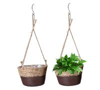 Lejelyma 2pcs colgadora de Plantas Interior, Cesta Colgante con Cuerda y Revestimiento Impermeable, Maceta Tejida para decoración de Plantas de Almacenamiento para el hogar
