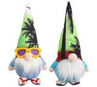 Lejelyma 2Pcs Summer Gnomes, 10 Inch Cute Plush Beach GNOME Sunglasses Dwarf Figurines Wearing Flip-Flops Hawaiian Style Ornaments for Home Farmhouse Decor