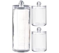 Lejelyma P Soporte de punta 3 PCS Clear Round de algodón con tapa de 4 & 7.5 pulgadas de plástico apilables dispensador redondo de algodón para bola, hisopo, almohadilla de hilo dental