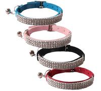 LejeMaek 4Pcs Rhinestone Cat Collar, Soft Velvet Adjustable Cat Collar with Bells, 4 Colors Lightweight Comfortablle Stylish Cat Breakaway Collar for Kitten Puppy Cat Breakaway Collar