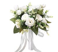 LejeMaek Bouquets de Novia para Bouquet de Boda Bouquet Flores Artificiales para Suministros de Fiesta de Bodas decoración del hogar Bride, Dama de Honor para un Ramo Blanco Ramos de Novia
