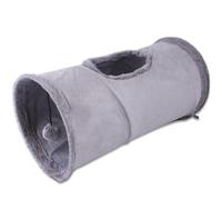 LejeMaek Cat Tunnel 20x10 Inch Fluffy Cat Tunnel Bed Foldable Grey Cat Hideaway with Hanging Ball, Cracking Paper & Middle Hole Interactive Entertaining Cat Tunnels for Indoor Cats, Kitten Cat Play