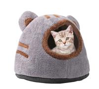 LejeMaek Covered Cat Bed Warm Removable Cat House Indoor with Cushioned Pillow Semi-Enclosed Cat Beds for Indoor Cats Fluffy Cute Bear Head Kitten Bed for Cats Within 3.5kg S Cat Beds for Indoor Cat