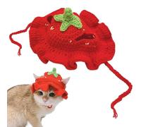 LejeMaek Knitted Crochet Cat Hats with Tie Rope, Strawberry Style Cat Outfits, Comfortable Cute Cat Accessories for Puppy Cat Kitten Rabbit Hats for Cats