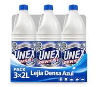 Lejía Densa Azul, ideal para blanquear y desodorizar ropa y superficies del hogar como suelos, azulejos, baños y cocinas, evitando salpicaduras y desinfectando a fondo, Contiene 3 Botellas de 2 Litros