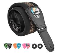 LEKATO Correa de guitarra acolchada con extremos de cuero genuino Correas de hombro cómodas de 3 pulgadas de ancho Longitud ajustable de 45 "a 55" para guitarras eléctricas bajas con 6 púas