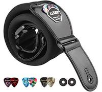LEKATO Correa de guitarra acolchada con extremos de cuero genuino Correas de hombro cómodas de 3 pulgadas de ancho Longitud ajustable de 45 "a 55" para guitarras eléctricas bajas con 6 púas
