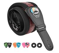LEKATO Correa de guitarra acolchada con extremos de cuero genuino Correas de hombro cómodas de 3 pulgadas de ancho Longitud ajustable de 45 "a 55" para guitarras eléctricas bajas con 6 púas