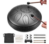 LEKATO Steel Tongue Drum, 6 pulgadas, 11 notas, tambor etéreo con libro de canciones/bolsa de transporte/mazos para tambor, tambor de percusión handpan para meditación/sanación mental/regalo, plateado