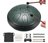 LEKATO Steel Tongue Drum, 6 pulgadas, 11 notas, tambor etéreo con libro de canciones/bolsa de transporte/mazos para tambor, tambor de percusión handpan para meditación/sanación mental/regalo, verde