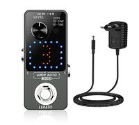 LEKATO Triple Loop Station, bucle de grabación síncrono, sintonizador integrado, bucle eléctrico, 18 minutos en total, pedal de efectos de bucle overdub ilimitado para bajos (gris + adaptador)