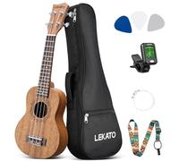 LEKATO Ukelele soprano Sapele de 21 pulgadas, kit de inicio con funda, afinador, correa, púas y cuerdas, juego de ukelele de 4 cuerdas para viajes a Hawái para principiantes