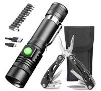 LeKaufen Multiherramienta 24 en 1 y Linterna LED, Herramienta Multifunción y Linterna de Camping LED Recargable, 1200 Lúmenes, 4 Modos, Zoom, con Clip, Regalos para Hombres