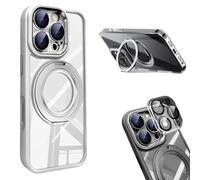 Lekcase for iPhone 17 Series 360 Magnetic Case with Rotating Stand, Magnetic Charging Anti-Collision Phone Case with Lens Film Protection for iPhone 17/16/15/14/13 PROMAX (White,16PLUS)