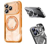 Lekcase for iPhone 17 Series 360 Magnetic Case with Rotating Stand, Magnetic Charging Anti-Collision Phone Case with Lens Film Protection for iPhone 17/16/15/14/13 PROMAX (Orange,17)