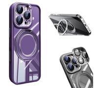 Lekcase for iPhone 17 Series 360 Magnetic Case with Rotating Stand, Magnetic Charging Anti-Collision Phone Case with Lens Film Protection for iPhone 17/16/15/14/13 PROMAX (Purple,17PRO)