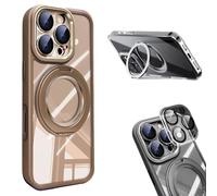 Lekcase for iPhone 17 Series 360 Magnetic Case with Rotating Stand, Magnetic Charging Anti-Collision Phone Case with Lens Film Protection for iPhone 17/16/15/14/13 PROMAX (Gold,14PROMAX)
