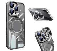 Lekcase for iPhone 17 Series 360 Magnetic Case with Rotating Stand, Magnetic Charging Anti-Collision Phone Case with Lens Film Protection for iPhone 17/16/15/14/13 PROMAX (Gray,16)